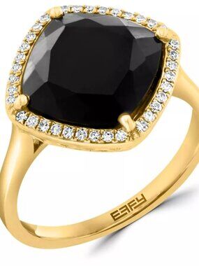 Effy® 14K Yellow Gold 0.23 tcw diamond and Onyx Ring